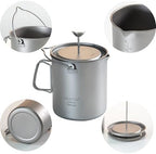 Titanium French Press Pot 1000mL/35 fl ozCoffee Maker Camping with Lid and Filter Titanium French Press Cup Backpacking for Outdoor Hiking Camp (1000ml) - Image 3