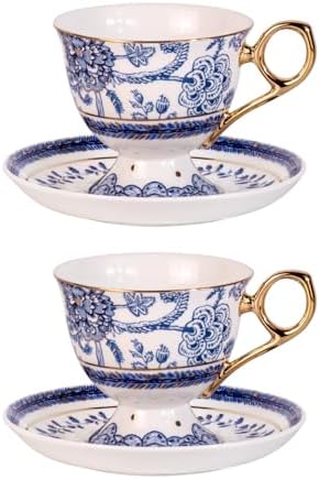 KAMMAK Tea Cups and Saucers Set of 2, Fine Bone China Coffee Cups, 572N by KAMMAK