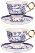 KAMMAK Tea Cups and Saucers Set of 2, Fine Bone China Coffee Cups, 572N by KAMMAK