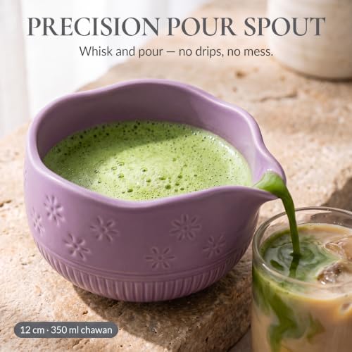 7-Piece Matcha Whisk Set – Ceramic Matcha Bowl with Spout, Bamboo Whisk & Holder, Scoop, Sifter, Tea Towel – Japanese Tea Set & Matcha Starter Kit Gift Box (Purple) - Image 3