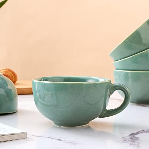 Coffeezone Set of 6 Cups Vintage Design 12 oz Professional Barista Ceramic Latte Art Cappuccino Cups Set (Green * 6) - Image 6