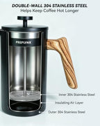 Stainless Steel French Press Coffee Maker, Double Wall Vacuum Insulated Coffee Press with Heat-Resistant Black Coated Exterior, 34oz/1L, Durable Coffee Press for Hot & Cold Brew - Image 3
