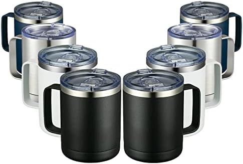 MEWAY 12oz Coffee Mug With Handle 8 Pack Bulk,Stainless Steel Insulated Travel Tumblers With Sliding Lid,Double Wall Vacuum Camping Cup for Hot & Cold Drinks Tea (Multicolor,Set of 8) by MEWAY