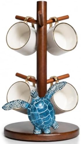 Sea Turtle Decor Wooden Mug Tree Cup Stand Beach Ocean Coastal Home Decor by YLOVAN