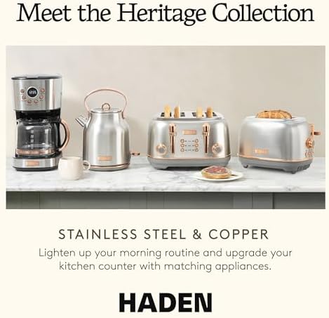 Haden Heritage 1.7 Liter Stainless Steel Electric Kettle, Hot Water Kettle with 360-Degree Base and Auto Shutoff, Steel & Copper - Image 5