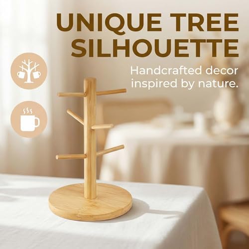 Naapesi Tree Cup Holder with 6 Hooks, Bamboo Cup Holder, Bamboo Brezel Holder, Space-Saving Coffee Cup Holder, Natural Smooth Without Burrs, Perfect for Parties and Kitchen - Image 7