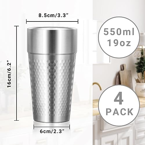 Stainless Cups, 19 oz Double Wall Insulated Tumbler, 4 Pack Unbreakable Stackable Water Tumblers Insulated Metal Cup Premium Drinking Glasses for Travel Camping Home Outdoor Office - Image 2