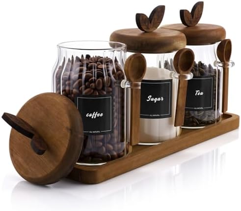 Suclain 3 Sets Glass Coffee Sugar Tea Canister Airtight with Lid 20 oz by Suclain