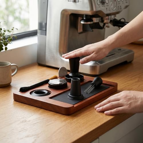 Haofy 51mm 7 Piece Espresso Tools Kit for Home Barista with Wood Tamping Station with WDT Dosing Ring Coffee Tamper and Distributor Set - Image 2
