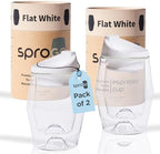 To-Go Espresso Glass Travel Mug with Lid, Reusable Double Wall Glass Tumbler, Fits Most Coffee Makers/Cupholders for Your Car, Gifts for Coffee Lovers, 2-Pack Flat White Cortado Cups by SPROGOTo-GoEspressoCup