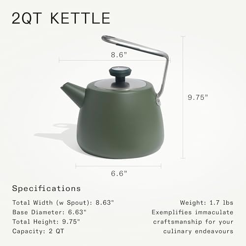 Made In Cookware - 2 QT Kettle - Willow Green - Stainless Steel - With Built-In Temperature Gauge - Includes Handle Sleeve - Induction Compatible - Image 3