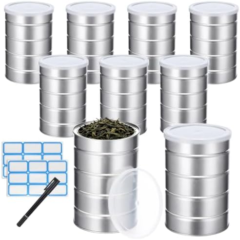 8 Pack Empty Coffee Cans with Lids, Stickers and Pen, 3.9 x 5.9 in Metal Tin Can, Silver Loose Leaf Tea Containers with Ribbed Body for Kitchen Storage, Arts Crafts, Cookies or Dried Fruit by Unknown