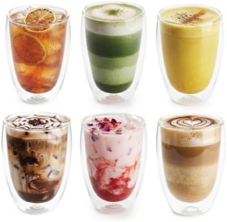 JS Gourmet Borosilicate Double Wall Glass Coffee Mugs - 12oz/350ml - 6 Pack by Unknown