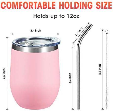 COMOOO Stainless Steel Wine Tumbler Glass Bulk with Lid and Straw 12oz Double Wall Vacuum Insulated Travel Tumbler Cup for Coffee Wine Cocktails Ice Cream Cup, Pink, 16 pack - Image 4