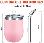 COMOOO Stainless Steel Wine Tumbler Glass Bulk with Lid and Straw 12oz Double Wall Vacuum Insulated Travel Tumbler Cup for Coffee Wine Cocktails Ice Cream Cup, Light Pink, 12 pack - Image 3