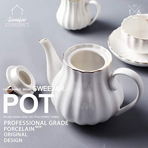 Sweejar 28FLOZ Royal Teapot with Infuser,Porcelain Tea Pot(White) - Image 2
