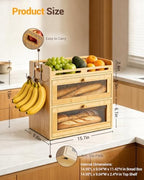 Bread Box for Kitchen Countertop, 2-Tier Bamboo Storage with Top Shelf - Image 7