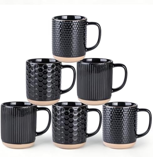 GBhome Coffee Mugs Set of 6, 16 oz Black Coffee Cups with Large Handle by GBhome
