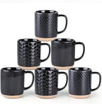 GBhome Coffee Mugs Set of 6, 16 oz Black Coffee Cups with Large Handle by GBhome