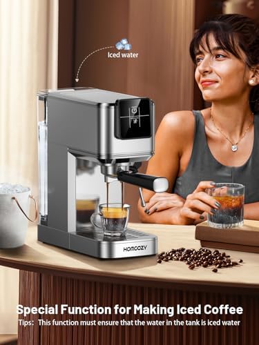 20 Bar Espresso Coffee Machine with Rapid Cold Brew Tech, Milk Frother, Touch Screen Control, Compact Water Tank, Ideal for Lattes, Cappuccinos, Americano, Home & Office(Sliver) - Image 5