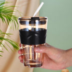 KICHOUSE 2pcs Glass Water Bottles with Lid and Straw, 450ml Reusable Cold Brew and Coffee Drinking Cups with Silicone Sleeve, Beverage Tumblers for Home and Travel - Image 5