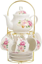 20-Pieces Porcelain Tea Sets For Women, Tea Set For Adult with Golden Metal Rack,Tea Gift Sets for Home&Party(0011) - Image 2