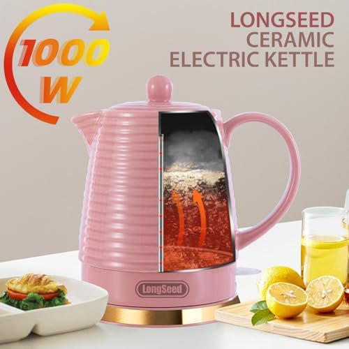 1.2L Ceramic Electric Kettle, 1000W Electric Tea Kettle with Textured Ribbed Design, Auto Shut-Off & Boil-Dry Protection, 360° Cordless Base, Bright Pink - Image 7