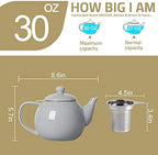 Sweejar Ceramic Tea Pots,30OZ Porcelain Teapot with Infuser(White) - Image 5