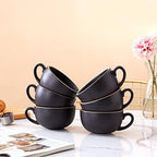 Coffeezone Set of 6 Cups Vintage Design 12 oz Professional Barista Ceramic Latte Art Cappuccino Cups Set (Rough Black * 6) - Image 3