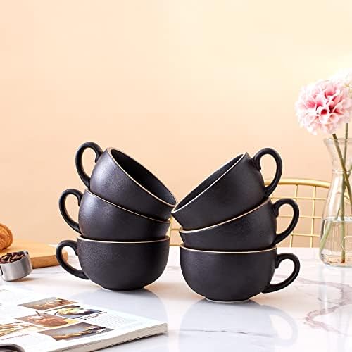 Coffeezone Set of 6 Cups Vintage Design 12 oz Professional Barista Ceramic Latte Art Cappuccino Cups Set (Rough Black * 6) - Image 3