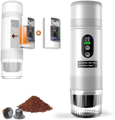 Portable Coffee Machine w/ 2 Rechargeable Batteries, 8 Cups, 20bar, USB-C, Espresso coffee Maker for Camping Travel Office, Ground & Capsule Compatible by CESHU