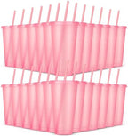 24 Pack Plastic Tumblers with Lids and Straw, Reusable Cups with Lids and Straws Colorful Cups for Cold Drink Iced Coffee, Plastic Tumbler Bulk for Party Birthday Gifts (24 oz, Light Pink) by LEIFEOSH