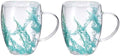 METALLIXITY Flowers Double Wall Glass Coffee Mugs 11.8oz Cyan-Blue 2Pcs by METALLIXITY
