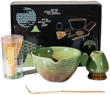 Matcha Blender Ceremony 4/5/6pcs Set Ceramic Chawan Bowl Bamboo Whisk And Tea Scoop Tools Kit(02 4PCS Black) by Unknown