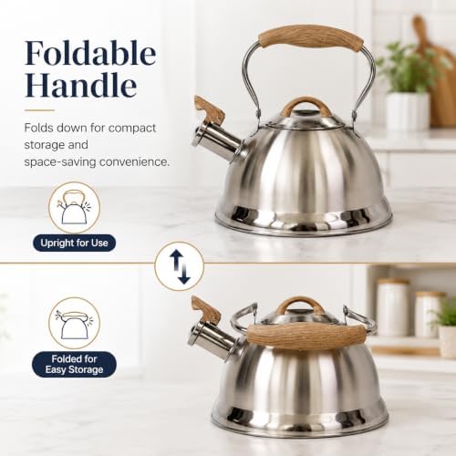 QNA Whistling Tea Kettle, 2.8L Stainless Steel Stovetop Wate Kettle - Image 4