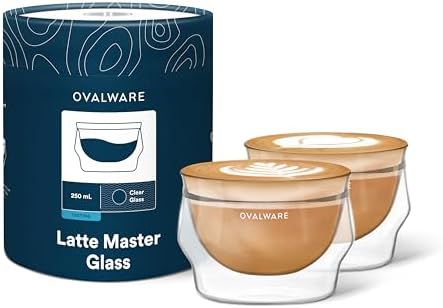 ovalware Double Wall Latte Art Cups 8.5oz/250ml | Set of 2, Wide Rim by Ovalware