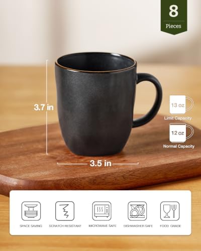 famiware Coffee Mugs Set of 8, Ocean Square 13oz Coffee Cup Set with Handle - Image 4
