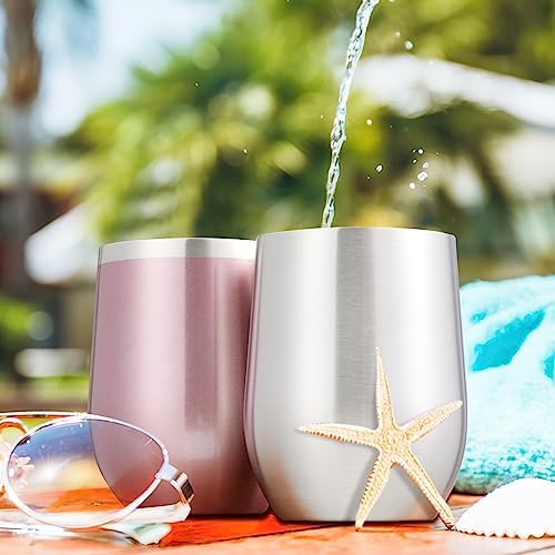 COMOOO Rose Gold Stainless Steel Wine Tumbler Bulk with Lid and Straw 12oz Double Wall Vacuum Insulated Travel Tumbler Cup for Coffee Wine Cocktails Ice Cream Cup Rose Gold, 12 pack - Image 6