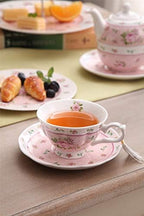 London Boutique Coffee Tea Cups and Saucers Set of 2 Vintage Flora Rose Lavender Porcelain Gift Box (Rose Pink 2pc Set) - Image 5