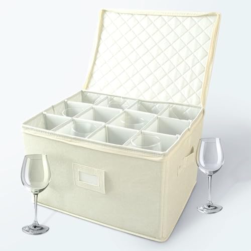 storageLAB Wine Glass Storage Case | Hard Shell Felt Dividers | Cream by storageLAB
