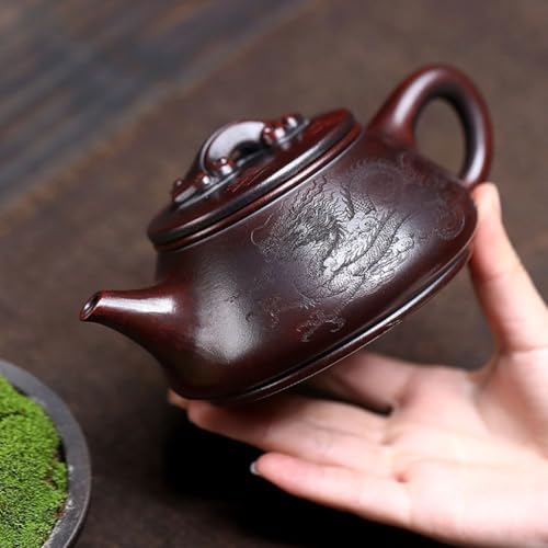 Tea Kettle Creative Hand-carved Red Sand Dragon And Tiger Leaping Stone Scoop Teapot For Home Use Ceramic Tea Infuser - Image 4