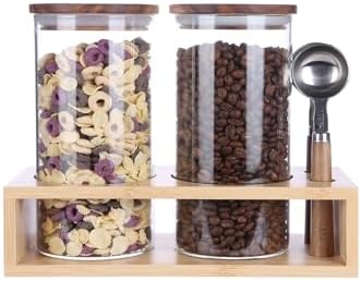 KKC HOME ACCNETS Glass Canister Set with Bamboo Rack & Scoops - 39oz by KKCHOMEACCENTSGmbH
