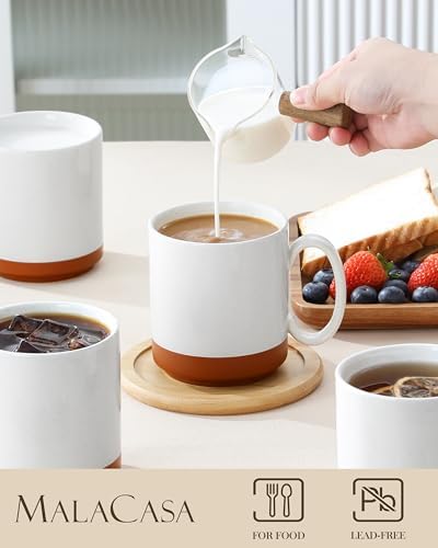 MALACASA 16oz Ceramic Coffee Mugs Set of 6, Khaki White - Image 3