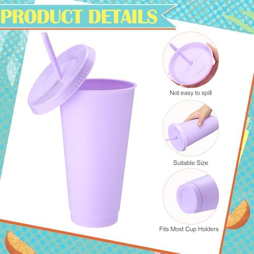 Honeydak 30 Pack Plastic Cups with Lids Straws,Pastel Color - Image 3