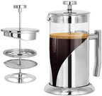 Silver French Press Coffee Maker – 34oz Borosilicate Glass, 4-Level Stainless Steel Filter System (Extra Fine Filtration), Heat & Cold Resistant, Dishwasher Safe – Modern Silver Finish by Unknown