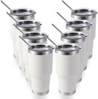 Volhoply 30oz Insulated Tumbler with Lid and Straw, Double Wall Inner & Outer 304 Stainless Steel Tumblers Bulk, Powder Coated Coffee Cup for Office, Home, Travel (White,8 Pack) by LiveFully%EF%BC%8CDrinkFreely%E2%80%94KeepGoingwithVolhoply%EF%BC%81