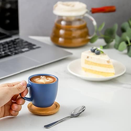 Hasense Espresso Cups and Saucers Set of 6, Demitasse Cups with Handle for Coffee Drinks, Latte, Cappuccino, Cafe Mocha and Tea, 4 Ounce Porcelain Coffee Cups for Coffee Bar Home and Party, Blue - Image 6