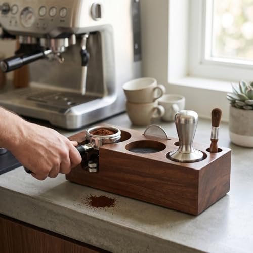 Walnut Coffee Tamping Station, 51mm 53mm Portafilter Organizer - Image 5
