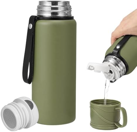 1000 ml Double wall vacuum Leakproof stainless steel wide mouth insulated water bottle,tea tumbler with tea strainer,cup and lid; travel coffee thermoses hot drinks,cold thermal flask by Unknown