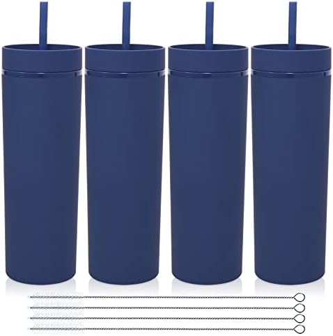 Volhoply 20oz Plastic Skinny Tumblers Bulk 4 Pack,Double Wall Tumbler with Lid and Straw,Reusable Travel Iced Coffee Mug,BPA Free Matte Acrylic Water Cups With Straw for Party,DIY Gifts(Navy, 4 Set) by LiveFully%EF%BC%8CDrinkFreely%E2%80%94KeepGoingwithVolhoply%EF%BC%81